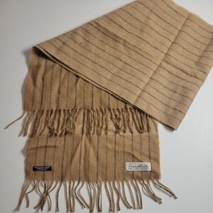 VTG 100% Camelhair Scarf West Germany Gimbels Stripe Brown Houndstooth  12 X 52"